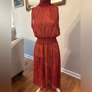 NANETTE LEPORE SHEER HIGH NECK RED AND BLACK LEOPARD DRESS - Size 8 SKU:288